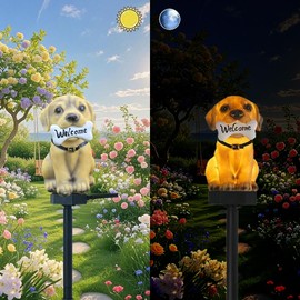 YZYOE Solar Powered Little Yellow Dog Lights, Garden Decorative Resin Cute Animal Ground lamp, Wireless Dusk to Dawn LED Lights Waterproof.