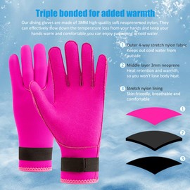 HINATAA 3mm Neoprene Diving Gloves, Anti-Slip Warm Neoprene Swimming Gloves, Thermal Wetsuit Glove with Adjustable Waist Strap for Snorkelling, Swim, Scuba Diving, Paddling, Kayaking (Pink, L)