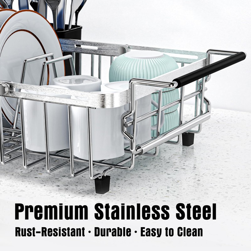 Dolreiik Expandable Dish Drying Rack in Sink,Stainless Steel Over The