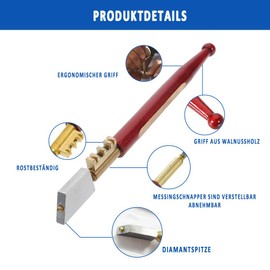 Glass Cutting Tool, Glass Cutter Tool, Robust Tile Glass Cutter for Cutting Glass up to 3mm-8mm Thick - Brass Catch - Hardwood Handle