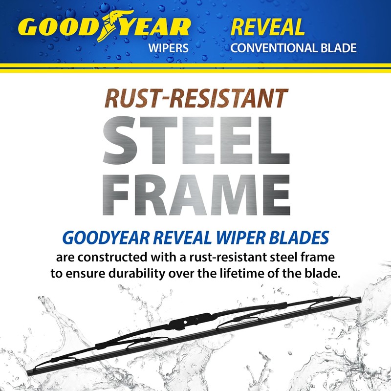 Goodyear Reveal 13" Conventional Windshield Wiper Blade, Rust-Resistant Replacement Wiper