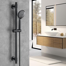 YSNOL Adjustable Shower Slide Bar with 5-Function Handheld Shower Head, Stainless Steel Grab Slide Bar Combo with Extra Hose (Matte Black)