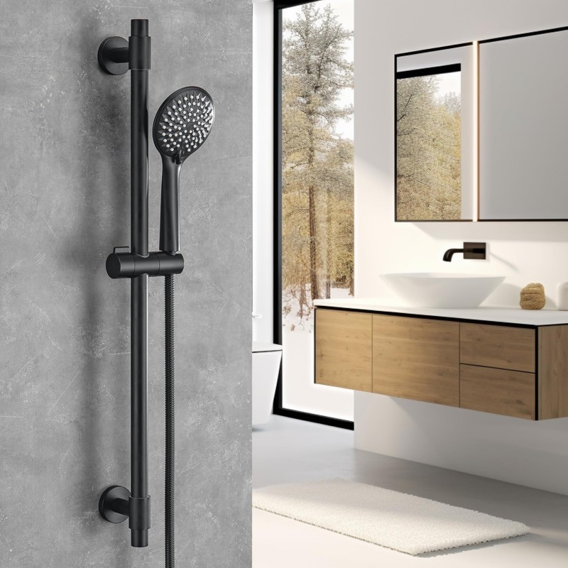 YSNOL Adjustable Shower Slide Bar with 5-Function Handheld Shower Head,