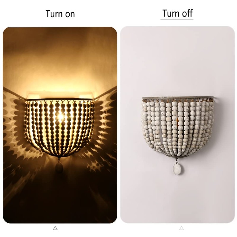 Newrays Vintage Wood Bead Wall Lamp Retro Antique with Hard
