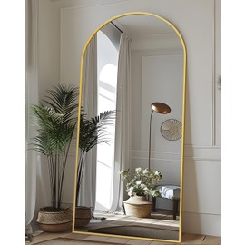 Full Length Mirror, 76"x34" Floor Mirror, Floor Standing Mirror Freestanding Arch Full Body Mirror with Stand for Bedroom, Hanging Mounted Mirror for Living Room Cloakroom, Gold