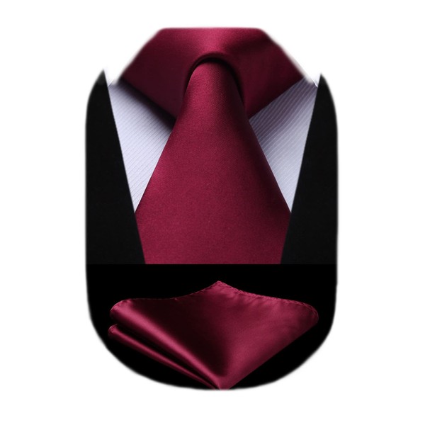 HISDERN Krawatte Burgunderrot Business Krawatte mit Einstecktuch Hochzeit Party Krawatten
