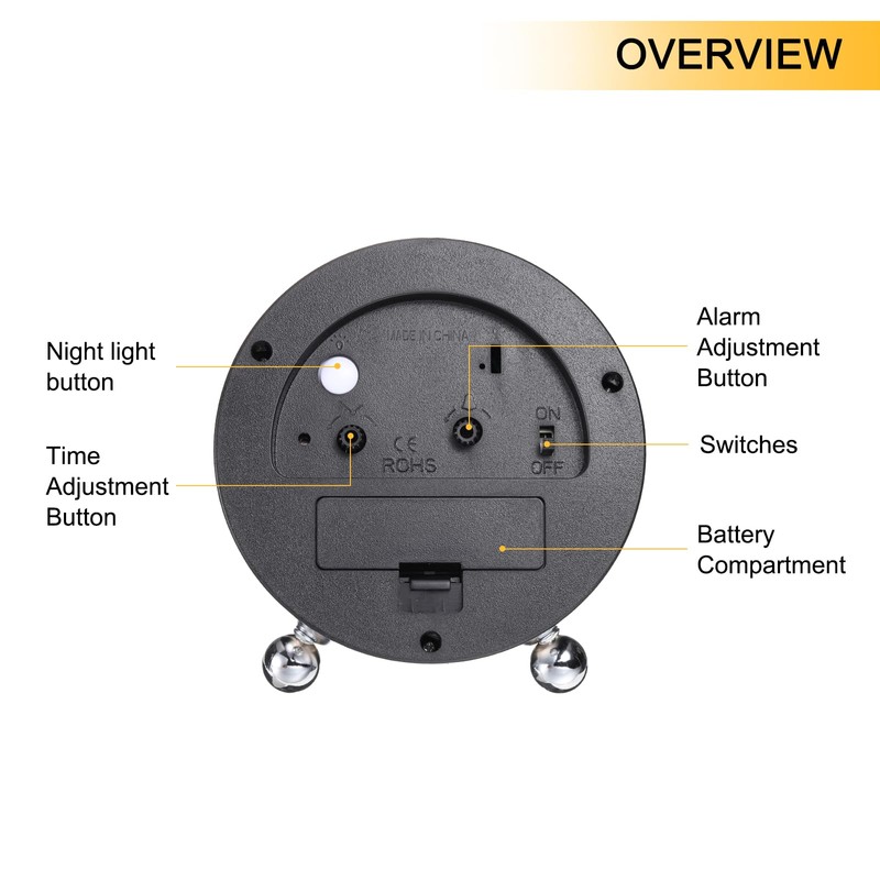 sourcing map Metal Quartz Alarm Clock, Silver-crusted Blue Surface Alarm