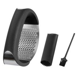 Garlic Press Garlic Crusher Kitchen Garlic Rocker | 304 Stainless Steel | Premium Quality, Ginger Crusher, Ergonomic Handle Garlic Peeler, Cleaning Brush, Easy to Use & Clean Kitchen Tool