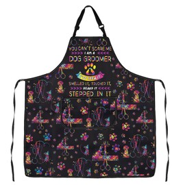 MYSOMY Dog Groomer Apron with Pockets Dog Hairdresser Gifts Dog Grooming Apron Dog Groomer Smock Pet Groomer Gift (STEPPED Apron)