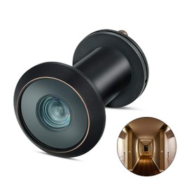 TOGU TG3016YG-CBC UL Listed Solid Brass HD Glass Lens 220-degree Door Viewer Peephole with Heavy Duty Privacy Cover for 1-3/8" to 2-1/6" Doors, Classic Matte Black with Red Copper Edge Line Finish