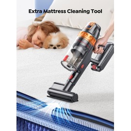 Cordless Vacuum Cleaner, 600W with Extra Mattress Cleaning Tool, 45KPA Stick Vacuum Cleaners for Home 60 Mins Runtime, Self-Standing, Wall Mount Charging, Rechargeable Vacuum for Floor Carpet Pet Hair