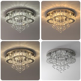 Vinilky Crystal LED Ceiling Light Chandelier, Modern Flush Mount Lighting Fixture Ceiling Lamp for Living Room, Dining Room, Bedroom, Kitchen Island, Entryway