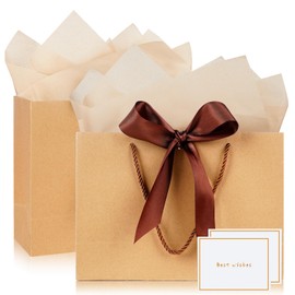 Gfractolux Gift Bags for Present, 2 Pcs Medium Gift Bags for Women Men with Tissue Paper and Cards, Gift Bags for Birthdays, Baby Shower, Wedding, Party, Holiday Presents 11"X7.9"X3.9"