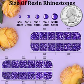 Resin Rhinestones for Crafting, 2 Boxes Purple Flatback Crystals for Bedazzling Crafts DIY Nail Art Deco, Non Hotfix Bulk Gems Charms for Tumbler Shoes Clothing Fabric Face Makeup Manicure