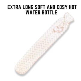 Invero Extra Long Soft and Cosy Hot Water Bottle with Faux Fur Hot Cover and Pom Poms - 2 Litre Capacity - Ideal for Friends, Family or Personal Use - Cream