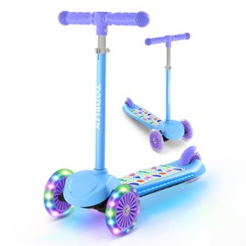 TONBUX Kids Scooter for Ages 3-5, Toddler Scooter with Light-Up Deck and Wheels, Adjustable 4-Level Height 3-Wheel Scooters for Kids, Lean-to-Steer Design - Blue