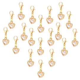 PandaHall Cubic Zirconia Pendants, 50 Pieces Heart Crystal Charms, Cubic Zirconia Pendants, Shiny Dainty Charms, Small Dangle with Golden Lobster Clasps for Keychain, Purse, Decoration, Metal
