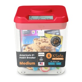 Kitchen Safe Time Locking Container (Medium), Timed Lock Box for Cell Phones, Snacks, and other unwanted temptations (Red Lid + 5.5” Clear Base with Access Port)