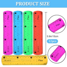 Pack of 10 rulers 15 cm, plastic ruler in red, yellow, blue and many other colours to choose from, enough to meet your many needs