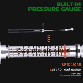 ROCKBROS Bicycle Pump Mini Pump Portable High Pressure 160 PSI Air Pump with Pressure Meter and All Valves for MTB, Road Bike, E-Bike