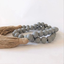 KitWinner Farmhouse Wood Beads Garland, Rustic Farmhouse Table Decor Wood Curtain Beads w/Tassels Boho Home Decor Wall Hanging Rustic Decorative Beads (58 Inches, Grey)