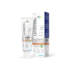 Umbrella Perfect Skin tono oscuro | base fluida con Foto protector solar facial SPF 50+ | corrector de imperfecciones de la piel | todo tipo de piel (Normal-seca, Mixta-grasa) | color EFECTO MATE | water Resitand | UVA/UVB, IR-A; UV-HEV | tubo con 50gr.
