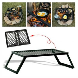 Folding Campfire Grill Heavy Duty Steel Grate, Camping Foldable Grill Fire Pit Outdoor Cookware Cooking BBQ Rack Griddle, Portable Over Fire Camp Grill for Outdoor Open Flame Cooking, Medium