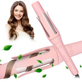 Automatic Rotating Hair Curler - 3-Temperature Ceramic Styler with 20M Negative Ions | 9cm Barrel for Long/Medium Hair (160°C-200°C), Tangle-Free Rotation & Auto Shut-Off (Pink)