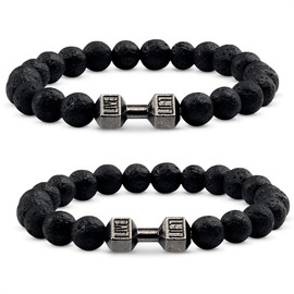 SVICHOCHKA Lava Beads Bracelets for Men Trendy - 8mm Lava Rock Bracelet Natural Stone for Men Bracelet Bead Bracelets for Men - Alloy Dumbbell Bracelet Beaded Bracelets for Men Elastic Bracelet
