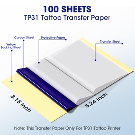 Phomemo TP31 Tattoo Transfer Paper Only For TP31 Tattoo Printer, 3.15" x 5.24" Transfer Paper, 100Pcs