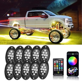 10 Pods RGB LED Rock Lights, Waterproof Multicolor Neon Underglow Light with APP/RF Control & Music Mode, Rock Lights for Car ATV SUV UTV Jeep Off Road Pickup