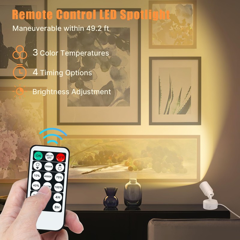 2 Pack LED Spot Lights Indoor, 5W Uplighting with Remote