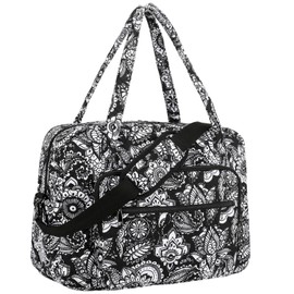 Searock Women's Weekender Bag Large Quilted Travel Duffle Bag 18in Cotton Carry On Overnight Lightweight With Travel Work-Black/White