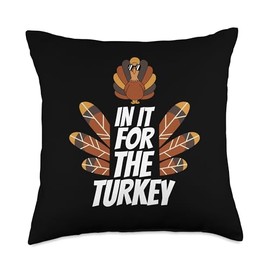 In It For The Turkey Trot Running Thanksgiving Throw Pillow