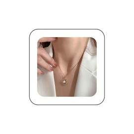 Cimenexe Bohemian Crystal Pearl Choker Necklace Gold Cz Circle Pendant Necklace Round Pearl Chain Necklace Minimalist Rhinestone Pearl Necklace Jewelry for Women and Girls Gifts