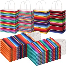 Motipuns 24 Packs Mexican Party Favor Bags Cinco De Mayo Paper Gifts Bags with Handle Mexico Goodie Gift Bag for Birthday Baby Shower Bridal Mexican Theme Party Favor Supplies, 4 Styles