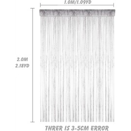 String Curtain Panel,Glitter Door Wall Window Doorways Panel Fly Screen Fringe Room Divider Blinds,Decorative Tassel Ribbon Strip Silver Screen for Living room,Bedroom,Party Events (White)