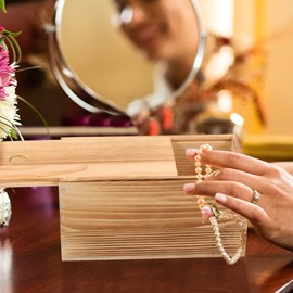 SEWACC Pack of 2 Unfinished Wooden Boxes with Sliding Lid, Empty Wooden Box, Jewellery Box, Container for Crafts, Hobbies, Sewing