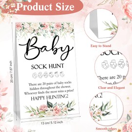 Hoteam 21 Pcs Baby Shower Games Include Baby Sock Hunt Sign and 20 Pair Small Cotton Socks Wooden Table Sign with Holder for Gender Reveal Party Favors(Flower Style)