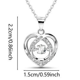 Sterling Silver Heart Necklace for Women Beating Love Heart Necklace Shiny Cubic Zirconia Dancing CZ Adjustable Chain Necklace for Daughter Mother Mom Wife Anniversary Mother's Day Valentine Gifts