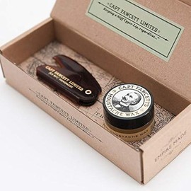 CAPTAIN FAWCETT Mustache Wax (Sandalwood Scent) & Folding Pocket Mustache Comb (CF.87T) Gift Set - Made in England