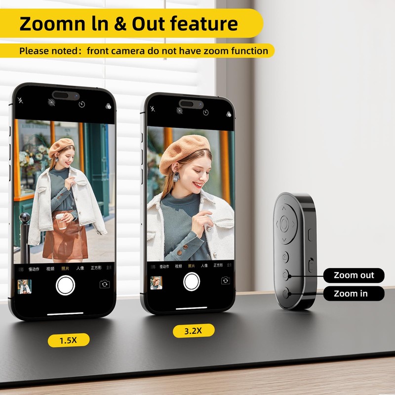 Bluetooth Camera Remote Shutter with Zoom and Front/Rear Camera Switch