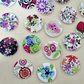 MajorCrafts 12pcs 30mm Mixed Flower Pattern 4 Holes Large Wood Sewing Buttons