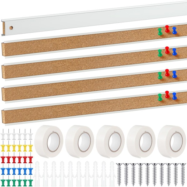 Threehoney 5 Pcs 48" x 1" Cork Strips Bulletin Bar