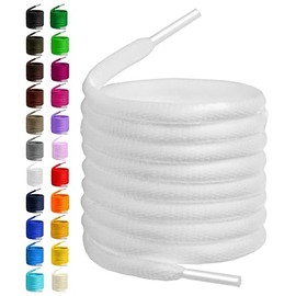 BIRCH's Oval Shoelaces 27 Colors Half Round 1/4" Shoe Laces 4 Different Lengths (56" (142cm) - XL, White)