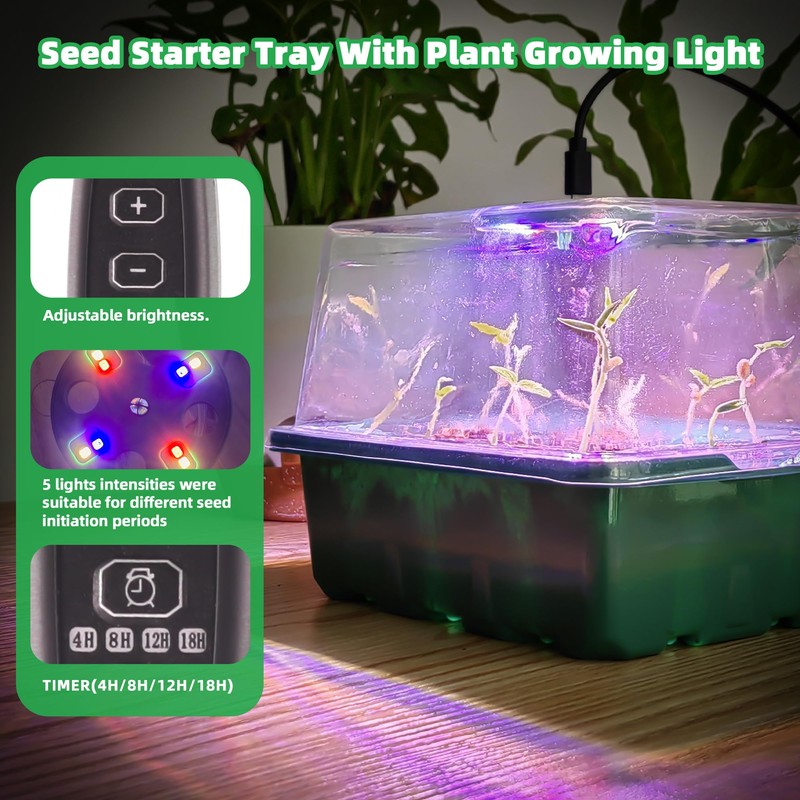 5Sets Seed Starter Tray with Grow Light, Elevated Seedling Starter