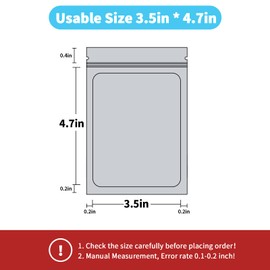 100 pack mylar bags holographic smell proof packaging bag for small bussiness resealable zipper sealable pouch bags sample, jewelry, lipgloss, food,soap,electronic supplies（3.5×4.7 inch,black）