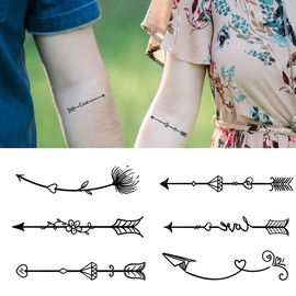 Oottati Small Cute Temporary Tattoo Sticker Set of 2 - Arrow Heart Love Diamond Flower Cute Designs for Hand Neck Face Wrist Finger, Waterproof Fake Body Art, Simple & Modern Unisex Skin Decals