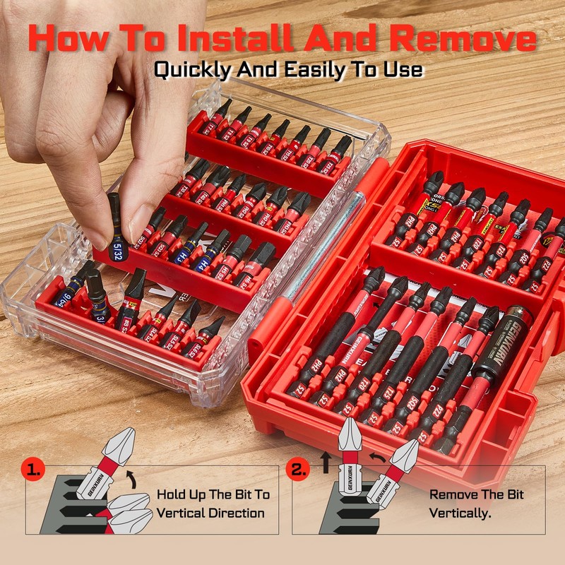 Geinxurn 107Pieces Impact Screwdriver Bits Set, Magnetic S2 Steel 1”/2”3”Phillips/Square/Torx/Slotted/Hex/Pozi