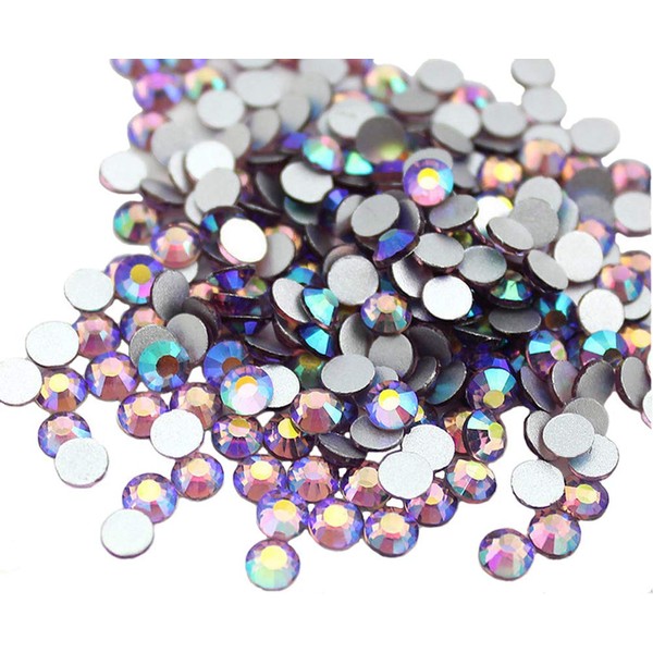 Jollin Glue Fix Crystal Flatback Rhinestones Glass Diamantes Gems for Nail Art Crafts Decorations Clothes Shoes(ss20 1440pcs, Light Purple AB)